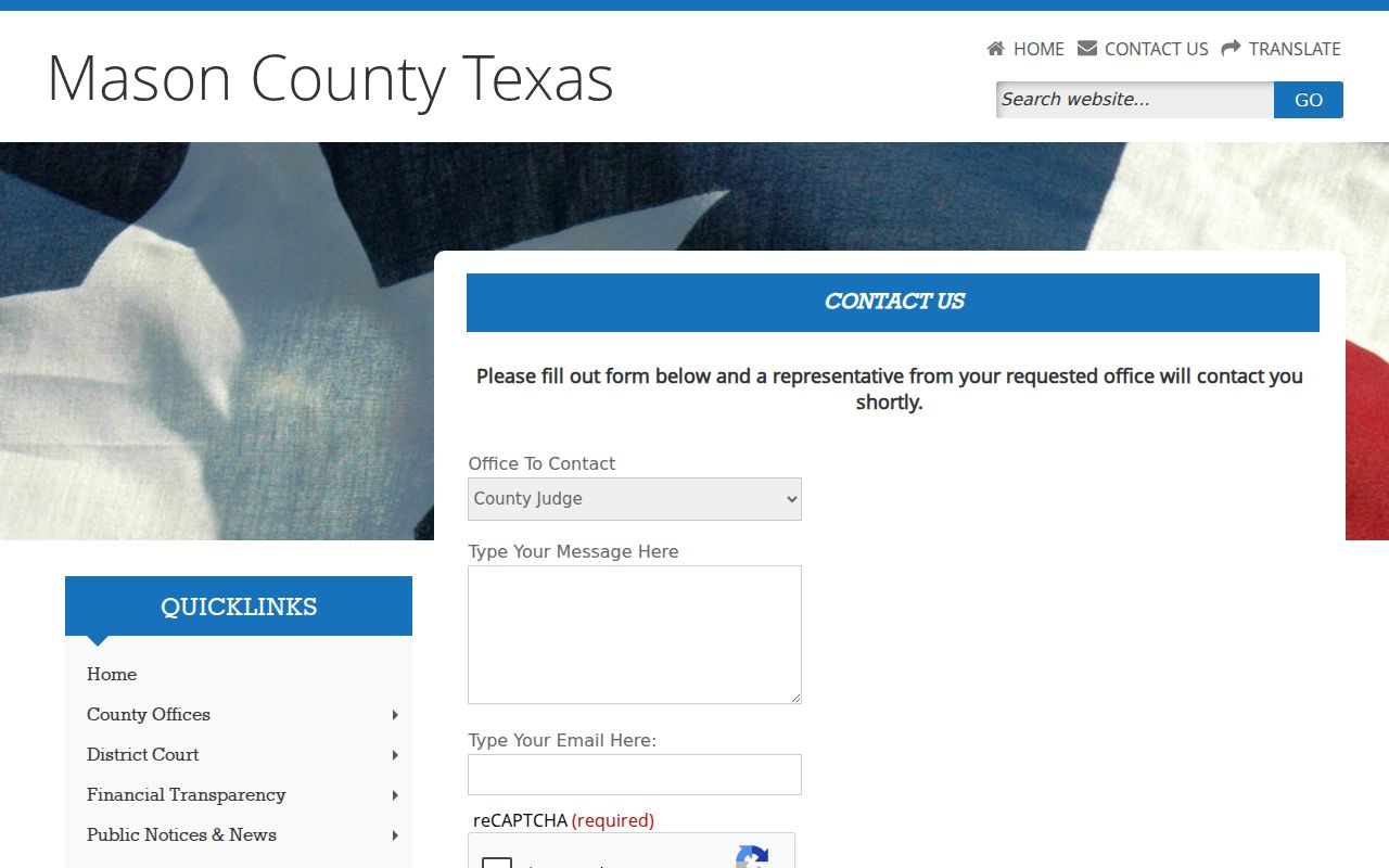 Mason County warrant records request routing through the county contact form