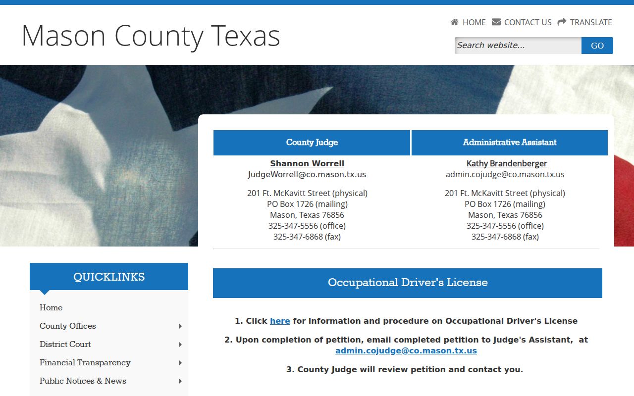 Mason County warrant records and County Court contact information