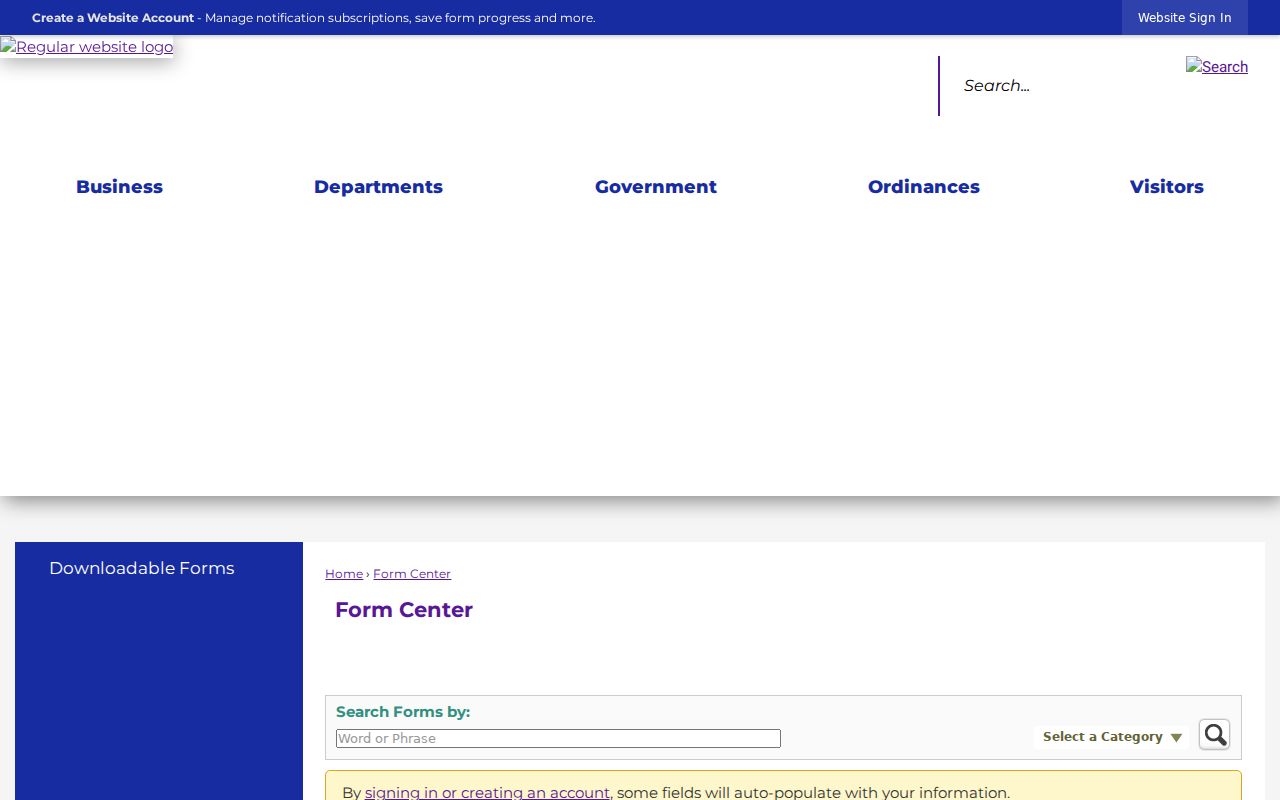 Mason County municipal warrant records and City Form Center search fields