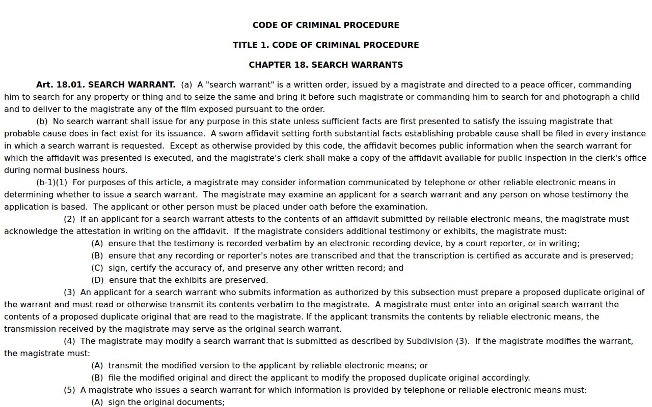 Mason County arrest warrant records compared with a Chapter 18 search warrant