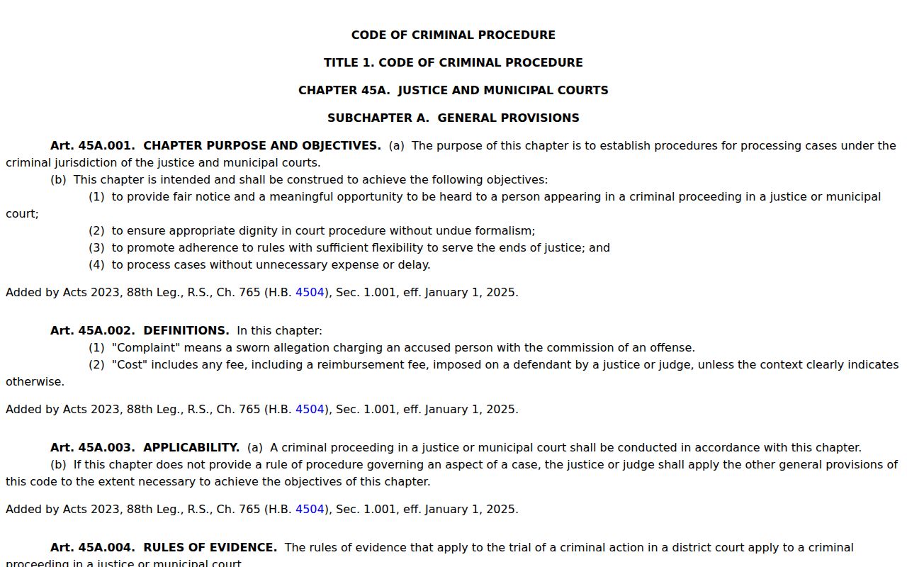 Mason County bench warrant and capias pro fine rules in Chapter 45A
