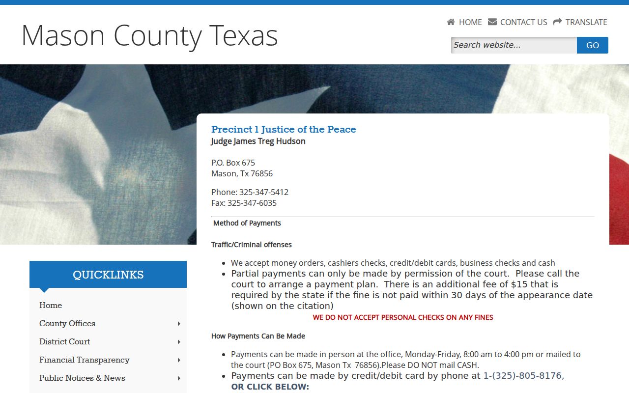 Mason County traffic warrant records and JP Precinct 1 payment information
