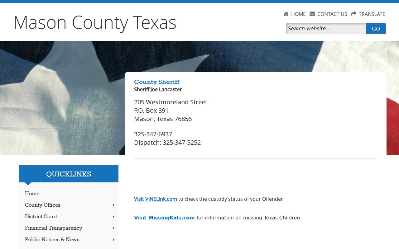 Mason County warrant records sheriff contact page